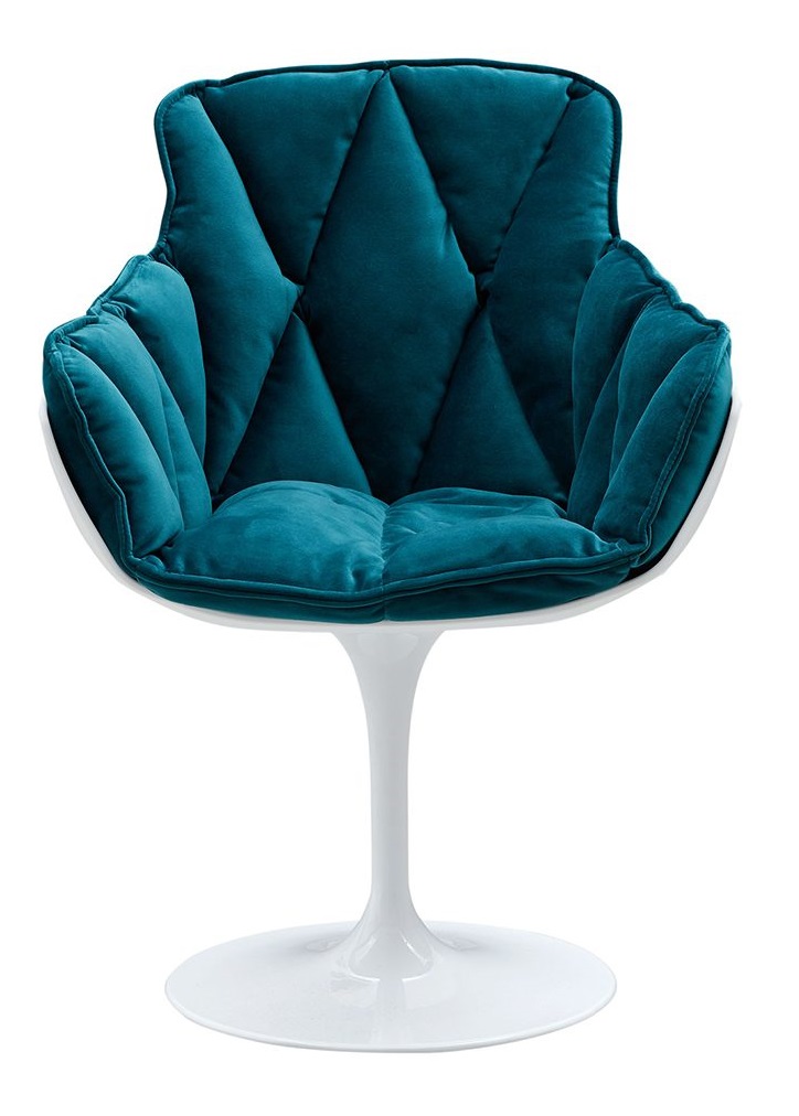 Дизайнерское кресло из пластика и ткани. Цвет бирюзовый/белый.