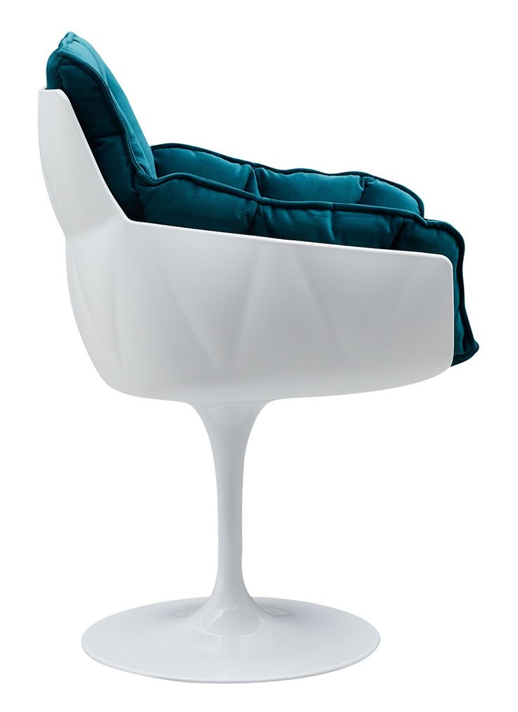 Дизайнерское кресло из пластика и ткани. Цвет бирюзовый/белый.