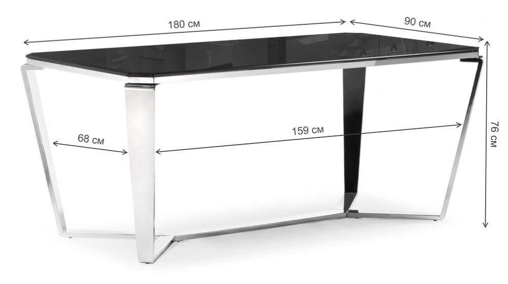 Прямоугольный стол из стекла и металла. Размеры.