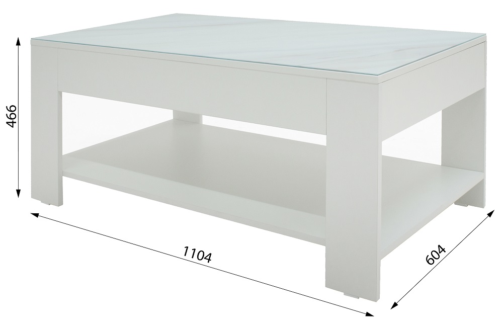 Журнальный стол со стеклом, цвет белый. Размеры.