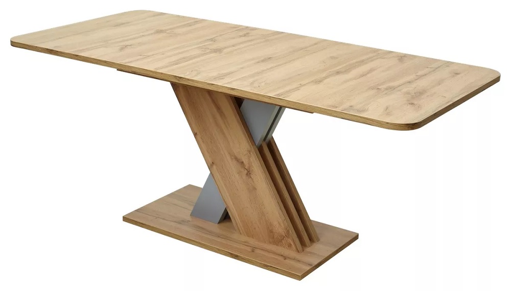 Обеденный раскладной стол из ЛДСП, цвет Дуб вотан/ Алюминий.