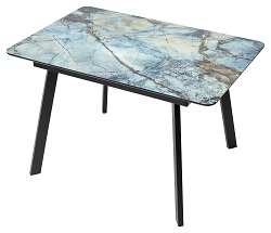 Нераздвижной стол со стеклом. Цвет голубой/бежевый(магеллан)
