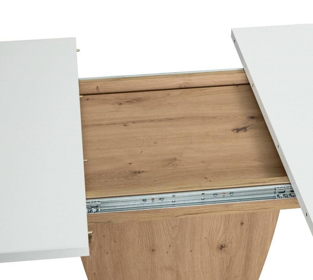 Обеденный раскладной стол из ЛДСП. Цвет: дуб Артисан/белый.
