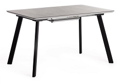 Раздвижной обеденный стол из ЛДСП, цвет мрамор светлый/черный.