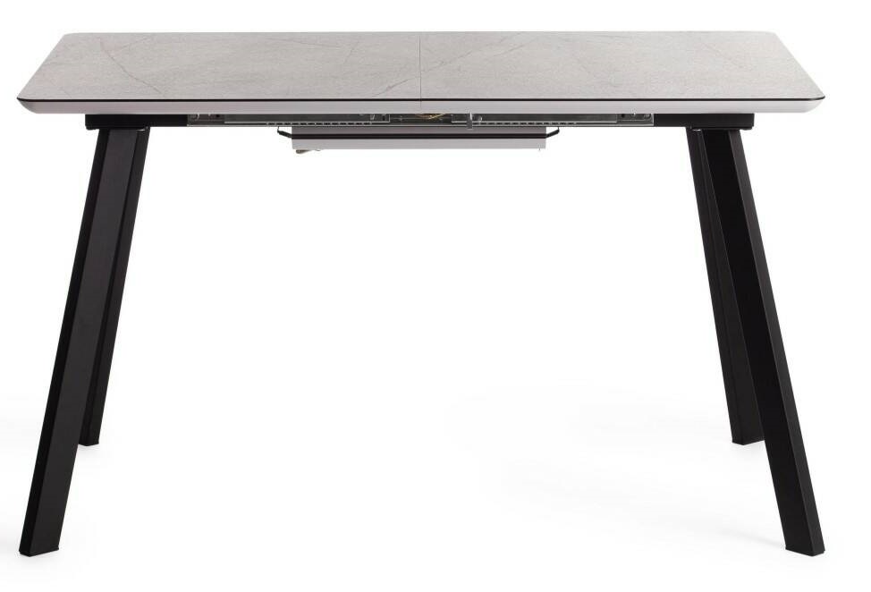 Раздвижной обеденный стол из ЛДСП, цвет мрамор светлый/черный.