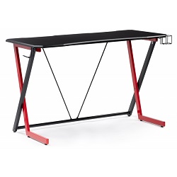Компьютерный стол с подстаканником и крючком для наушников. Цвет черный/красный