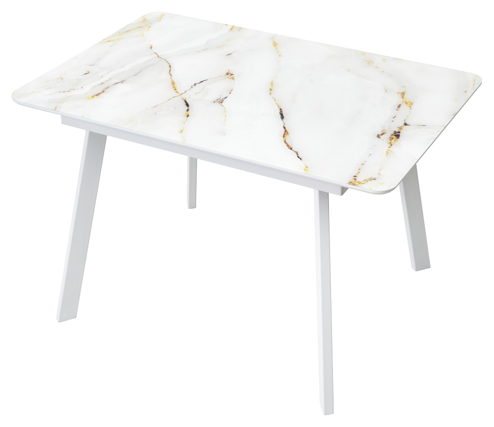 Нераздвижной стол со стеклом. Цвет белый(аурум)