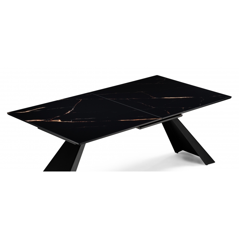 Прямоугольный раскладной стол со стеклянной столешницей. Цвет черный обсидиан. Вид сверху.
