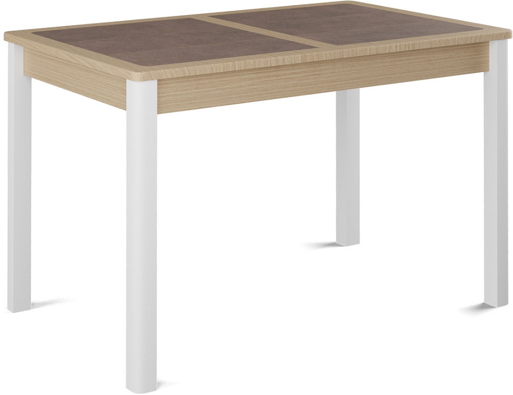 Прямоугольный раскладной стол. Плитка коричневая/беленый дуб.