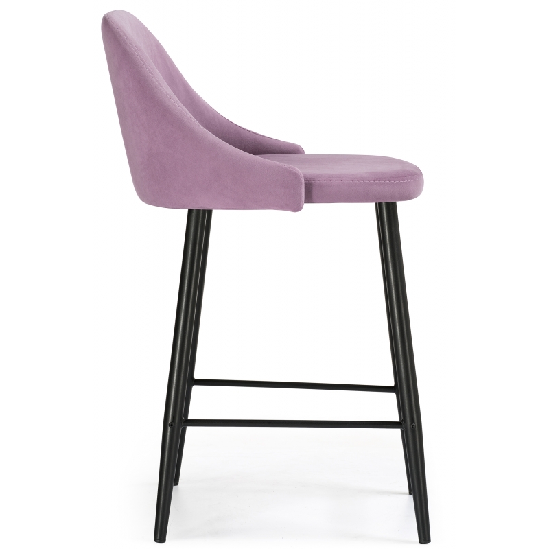Полубарный стул из велюра на металлокаркасе. Цвет розовый (лавандовый). Вид сбоку.