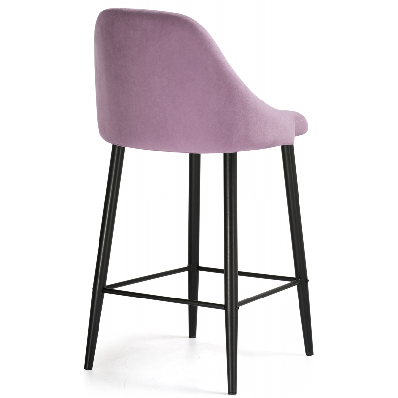 Полубарный стул из велюра на металлокаркасе. Цвет розовый (лавандовый). Вид сзади.