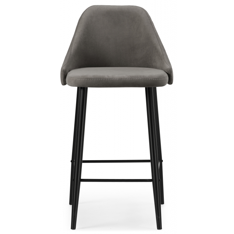 Полубарный стул из велюра на металлокаркасе. Цвет темно-серый. Вид спереди.