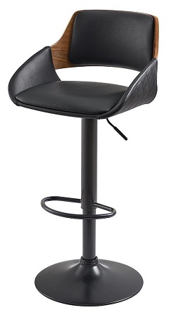 Барный стул из экокожи и шпона на металлокаркасе. Цвет черный/коричневый.