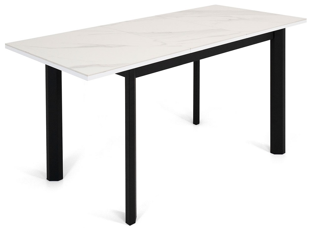 Обеденный стол из керамики и ламината. Цвет белый мрамор/белый цемент.