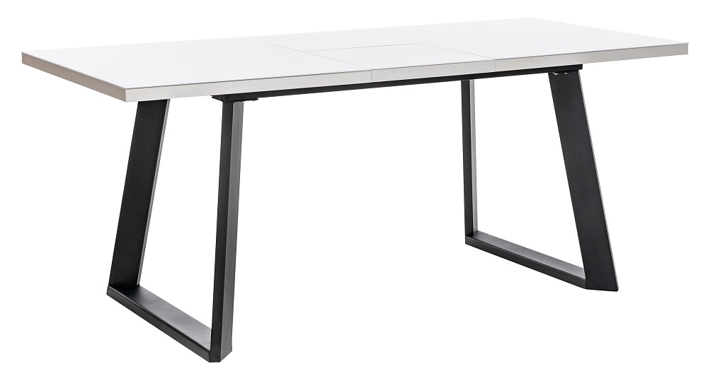 Прямоугольный раскладной стол из стекла и ЛДСП, на металлокаркасе. Цвет белый.