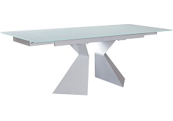 Большой раздвижной обеденный стол из стекла. Цвет - белый. 