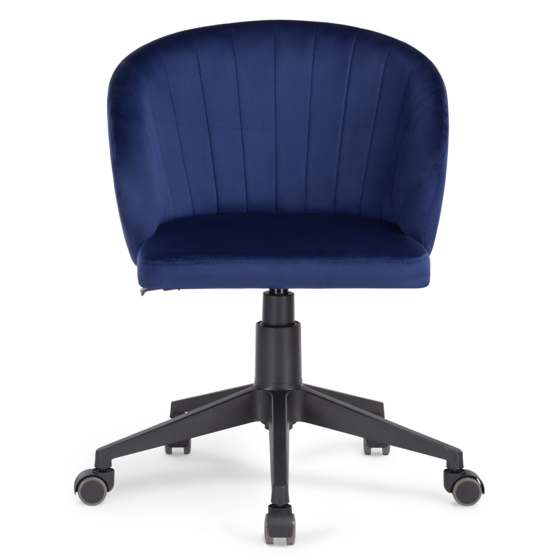 Компьютерное кресло мягкое с обивкой из велюра в стиле модерн. Цвет: темно-синий. Вид спереди.