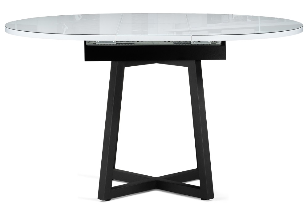 Обеденный раскладной стол из стекла и металла.Цвет белый/черный.