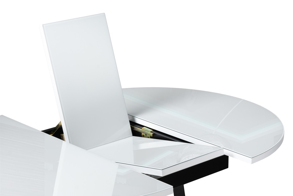Обеденный раскладной стол из стекла и металла.Цвет белый/черный.