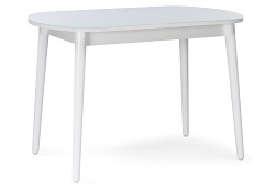 Обеденный раскладной стол из ЛДСП и стекла. Цвет белый.