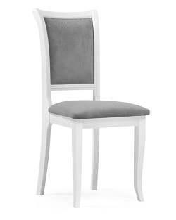 Белый стул с мягким сиденьем и спинкой. Цвет серый/белый.

