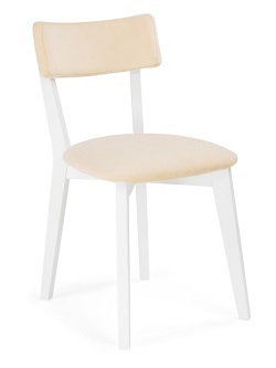 Белый стул с мягким сиденьем и спинкой. Цвет бежевый/белый.