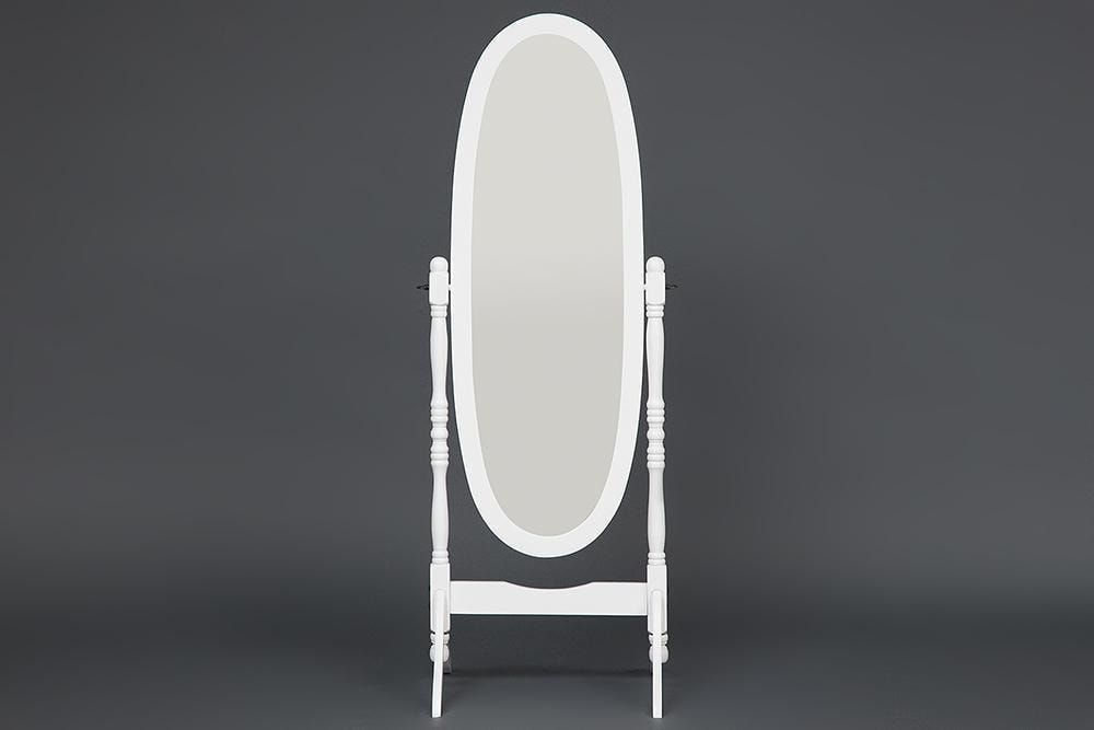 Напольное, овальное зеркало белого цвета, рама деревянная