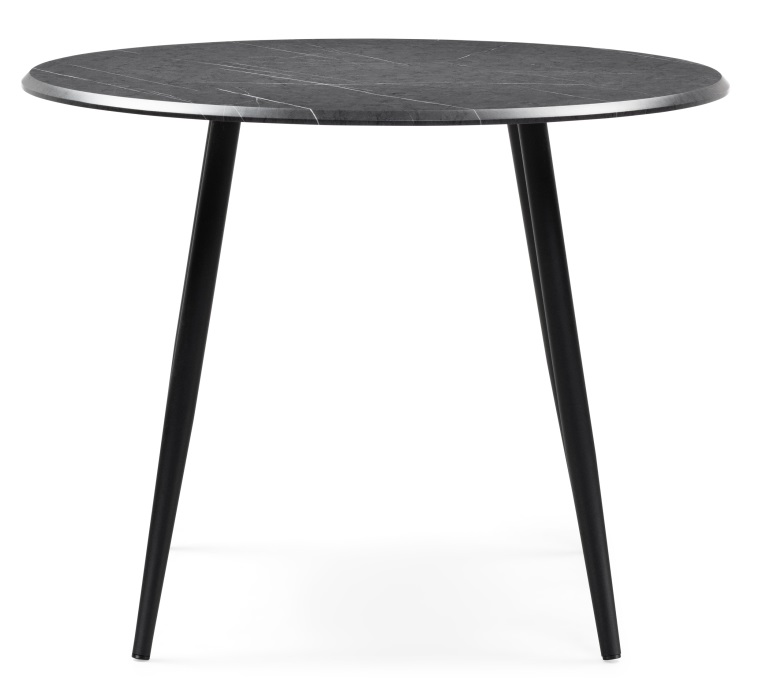 Круглый стол из МДФ на металлических ножках. Цвет черный мрамор/черный.
