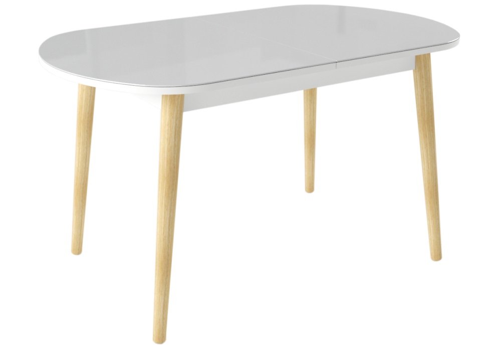 Обеденный раскладной стол из ЛДСП и стекла. Цвет белый.