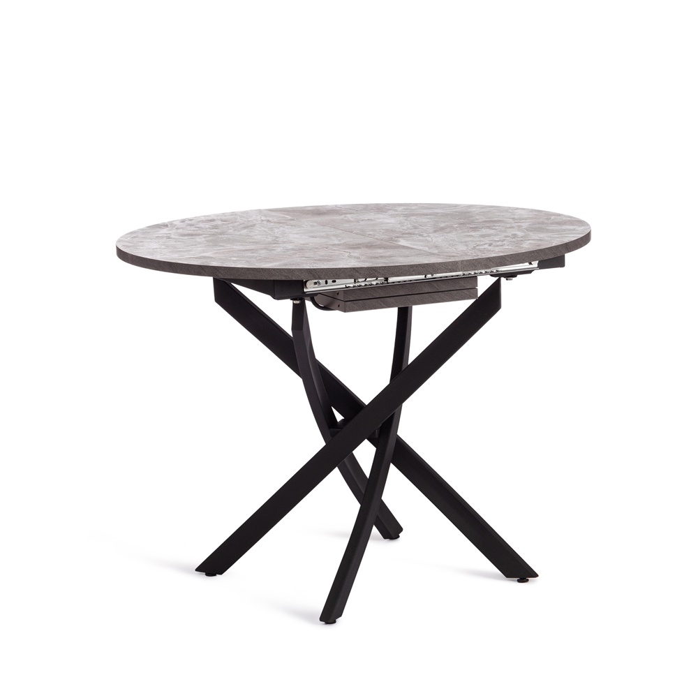 Раскладной обеденный стол из ЛДСП и металла, Кварцит светлый/чёрный