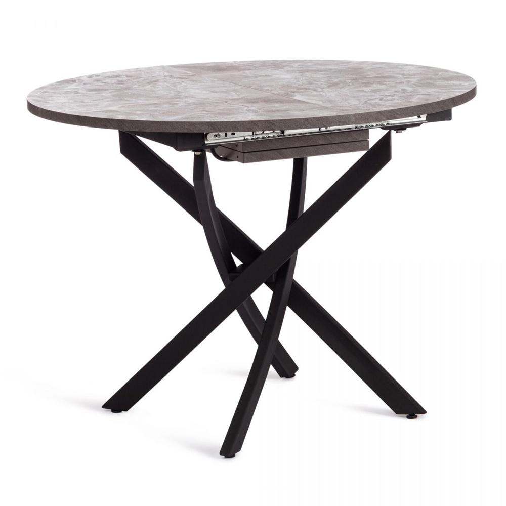 Раскладной обеденный стол из ЛДСП и металла, цвет: агат серый/чёрный
