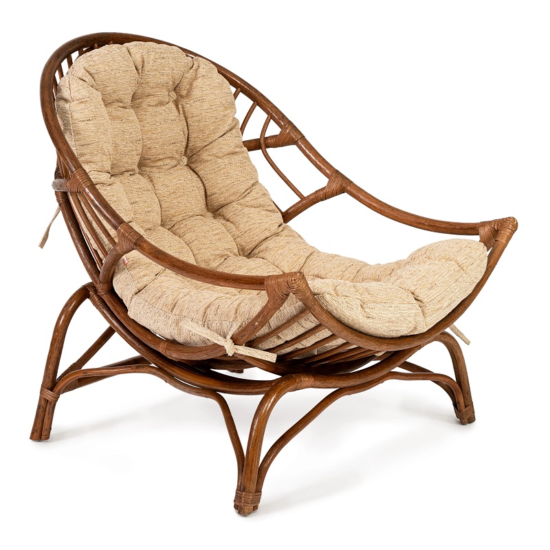 Круглое, мягкое, плетеное кресло из натурального ротанга в цвете coco brown (коричневый кокос).