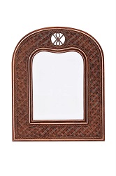 Зеркало из ротанга с круглым декоративным элементом, цвет: античный орех.