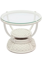 Столик кофейный из натурального ротанга с круглой столешницей из закаленного стекла, цвет белый. 