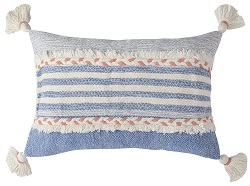 Чехол на подушку с кисточками и бахромой. Цвет белый/голубой/серый.