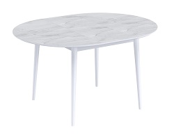 Круглый раскладной стол с пластиком. Цвет белый мрамор.