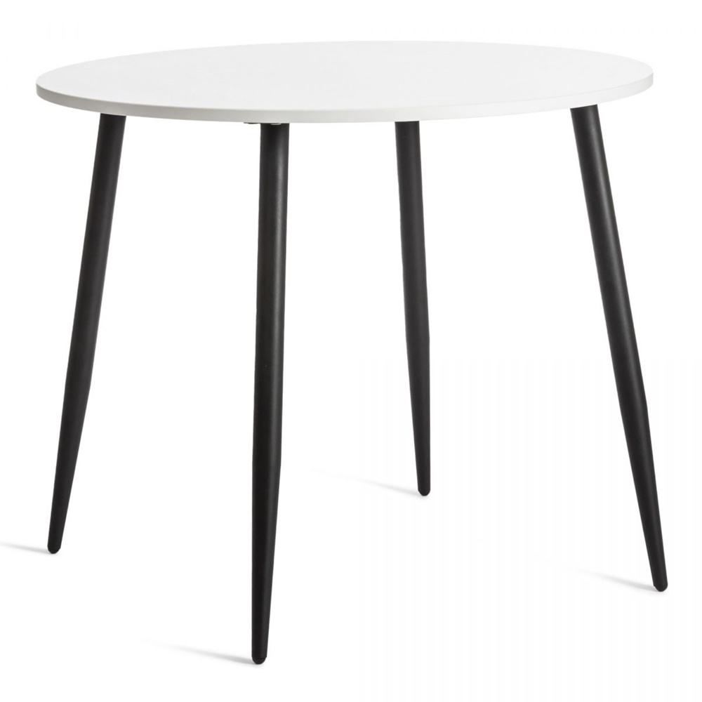 Круглый обеденный стол, белая столешница из ЛДСП, ножки металлические черного цвета