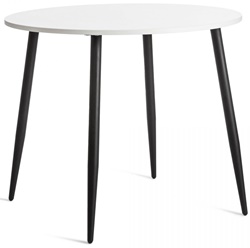 Круглый обеденный стол, белая столешница из ЛДСП, ножки металлические черного цвета