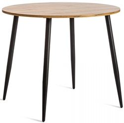 Круглый обеденный стол, столешница из ЛДСП, цвет дуб вотан, ножки металлические черного цвета