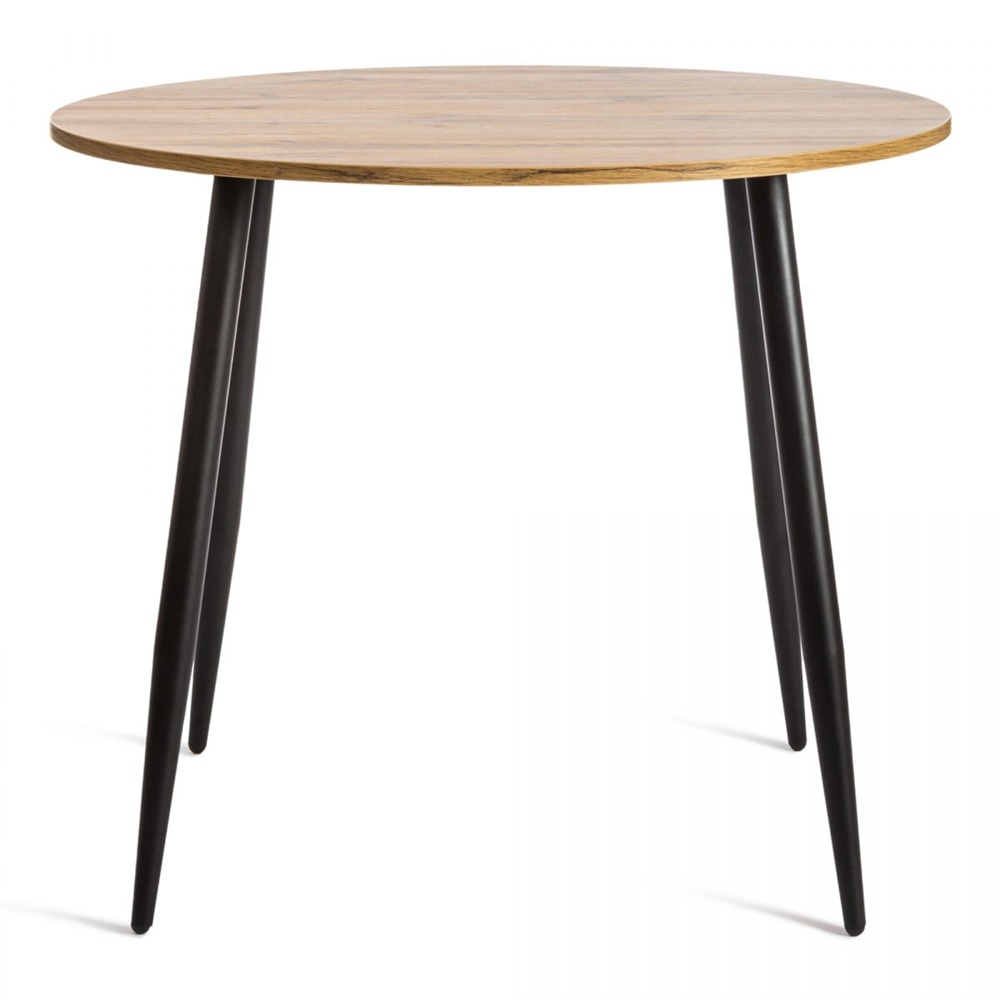 Круглый обеденный стол, столешница из ЛДСП, цвет дуб вотан, ножки металлические черного цвета