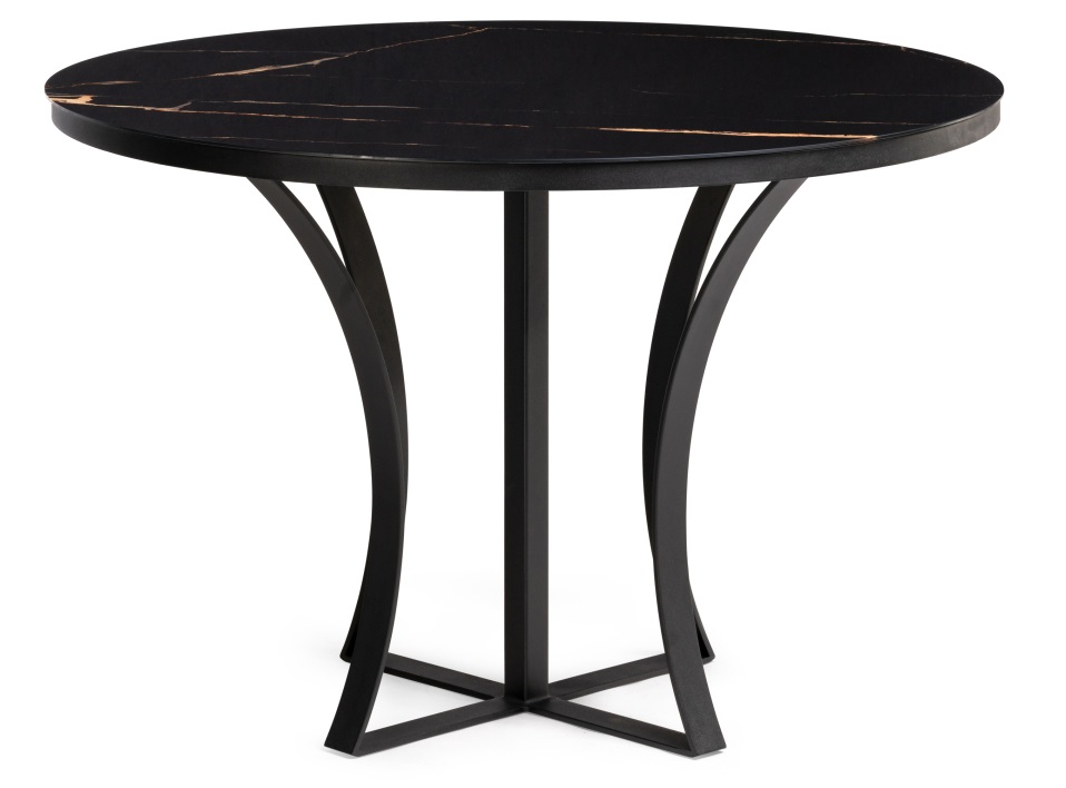 Обеденный стол на металлокаркасе со стеклянной столешницей. Цвет обсидиан / черный.