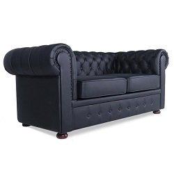 Классический диван Честертон для гостиной. Цвет кожзама - черный (euroline 9100).