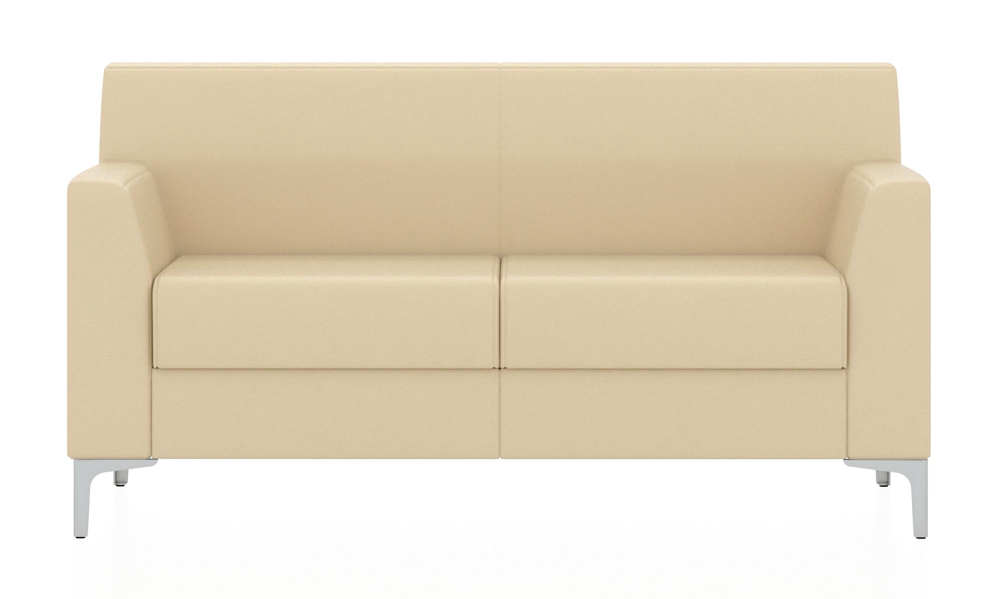 Классический двухместный диван. Обивка из кожзама белого цвета (euroline 907)
