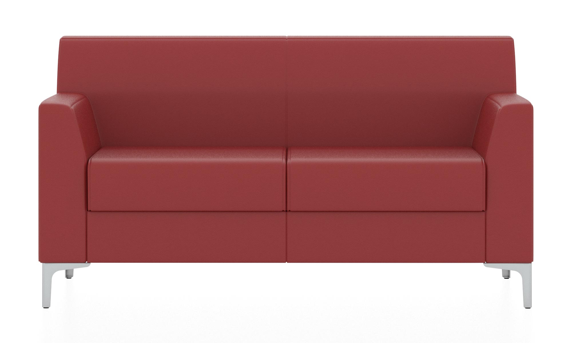 Классический двухместный диван. Обивка из кожзама красного цвета (euroline 960)