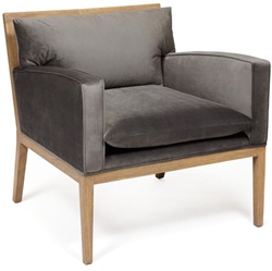 Мягкое кресло в современном стиле, каркас натуральное дерево, обивка ткань флок серого цвета