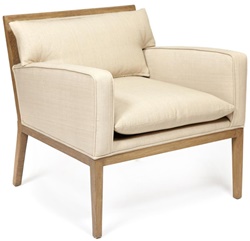 Мягкое кресло в современном стиле, каркас натуральное дерево, обивка ткань флок бежевого цвета