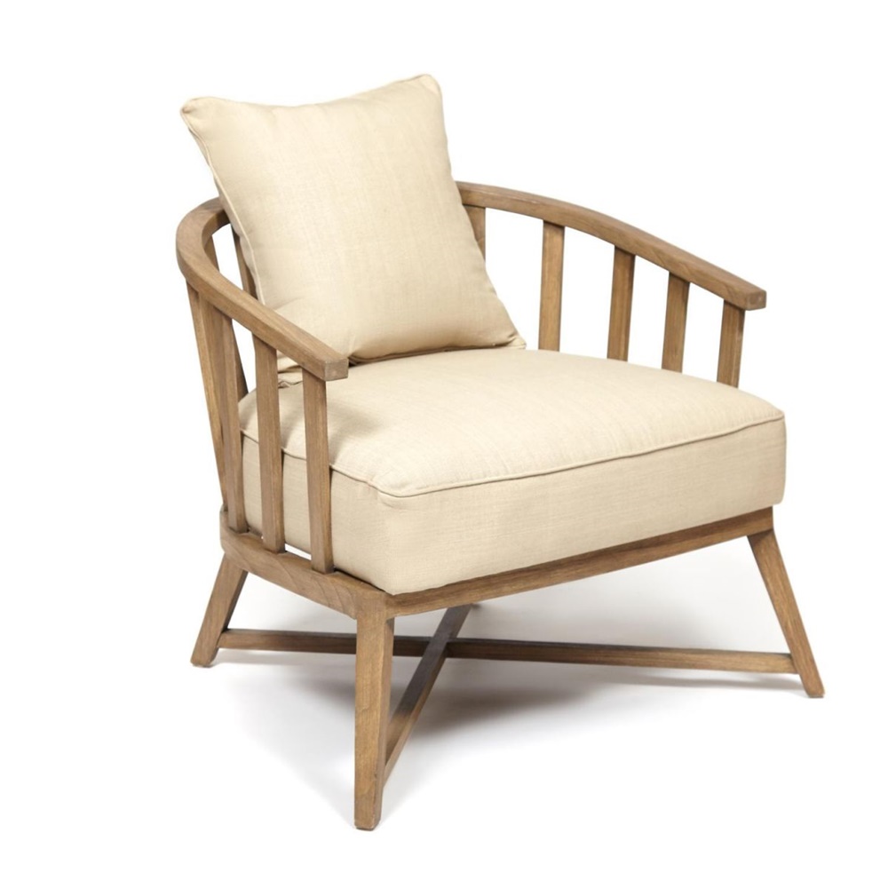 Мягкое кресло с подлокотниками в современном стиле, каркас натуральное дерево, обивка ткань бежевого цвета