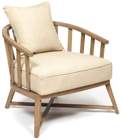 Мягкое кресло с подлокотниками в современном стиле, каркас натуральное дерево, обивка ткань бежевого цвета