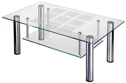 Прямоугольный столик с полочкой из прозрачного стекла и металла в современном стиле