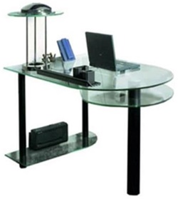 Стеклянный письменный стол в современном стиле, опоры металлические